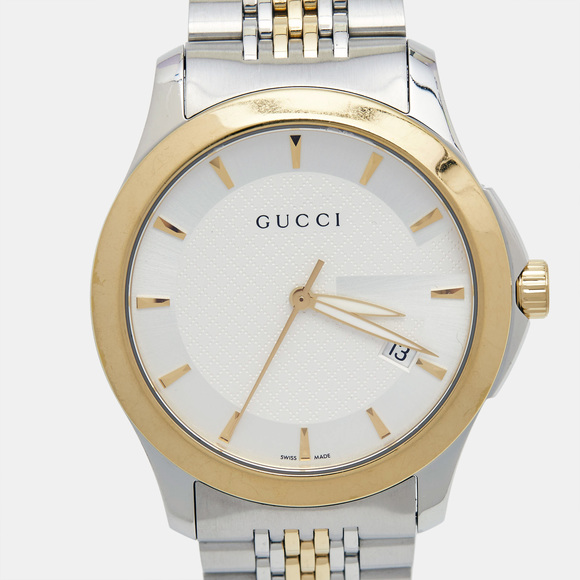 GUCCI Silver Two-Tone Stainless Steel G-Timeless YA126409 Unisex Wristwatch 38 m - Picture 3 of 8